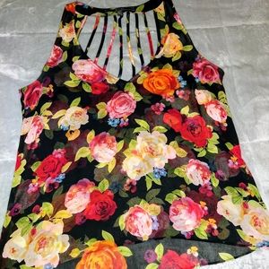 NWOT Guess Sheer Black & Floral Top